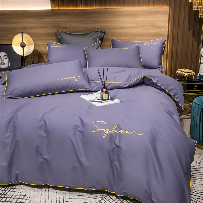 high quality solid 133*76 high thread count combed percale 50*50 yarn count 100% long stapled cotton bedding set 4pcs