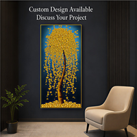 Décoration Murale Arbre Doré, Panneau Botanique Bleu en Fer et Aluminium, Impression pour Entrée, Bureau, Hôtel, Intérieurs Contemporains