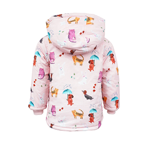 Veste matelassée pour filles, imprimé animal, rose, à capuche, avec doublure en polaire et fermeture éclair, pour enfants de 2 à 8 <span class=keywords><strong>ans</strong></span> - Product Image 3