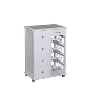 Carrito de Almacenamiento de Madera Maciza de Haya Auténtica con Superficie de Azulejos para Espacios Organizados - Product Image 1