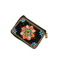 Bohème rétro artisanat lourd perlé fermeture éclair porte-carte femmes voyage Souvenir sac en cuir du Xinjiang Mongolie intérieure Yunnan
