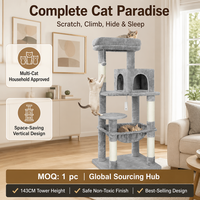 Arbre à chat en bois massif tout-en-un avec poteaux à gratter en sisal, grande maison de jeu pour chats d'intérieur, vente en gros