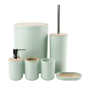 Six-Piece <strong>Bamboo</strong> Cover Bathroom Storage Rack <strong>Set</strong> Plastic <strong>Wash</strong> Rack Toothbrush Holder Trash Can Household Item New - Product Image 4