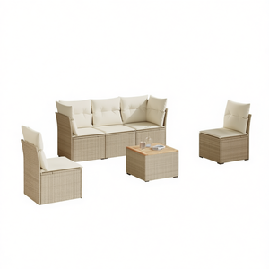 Conjunto de Sofás Modulares de Ratán Sintético PE Beige para Jardín, Muebles de Exterior Cómodos, Diseño Contemporáneo, Cojines de Espuma de Alta Densidad - Product Image 1