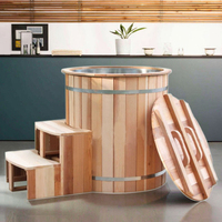 Baignoire ronde autoportante en cèdre pour bain de glace avec contrôleur de température Balboa pour usage extérieur, hôtel, villa, salle de sport