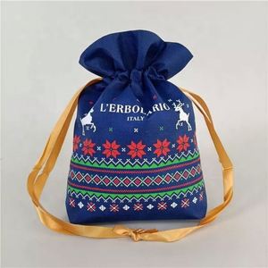 Custom Logo Printed Gift <b>Canvas</b> Cotton Drawstring Bag for Christmas Nov Woven <b>Blue</b> Drawstring Bag for Jewelry - Product Image 2