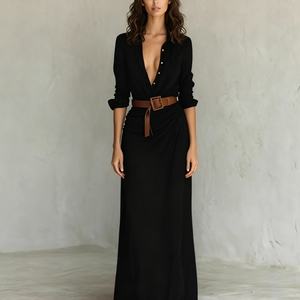 <span class=keywords><strong>Abiti</strong></span> Autunnali da Donna - Eleganti, <span class=keywords><strong>Sensuali</strong></span>, Tinta Unita, Pieghe Asimmetriche, Include Cintura Sehe Fashion - Product Image 4