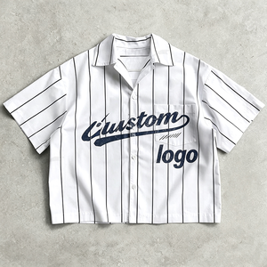 Custom Boxy Fit Button Down up Stripe Screen Print <strong>Bowling</strong> Baseball Jersey Cotton T-<strong>shirt</strong> Short Sleeve Boxy Cropped <strong>Shirts</strong> <strong>Men</strong> - Product Image 4