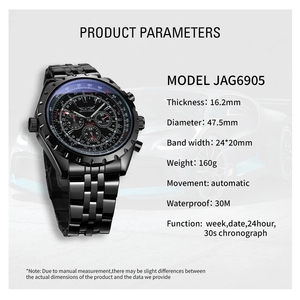 Reloj JARAGAR Original para <span class=keywords><strong>Hombre</strong></span>, con Cristal Azul, Esfera Grande, Multifuncional, Automático, de Acero Inoxidable, Mecánico, Vintage, Resistente al Agua - Product Image 3