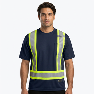 Hi <b>Vis</b> Breathable Polyester/Cotton <b>T</b>-<b>shirt</b> Short Sleeve Unisex Reflective Tape Security Work-wear Winter Wear - Product Image 1