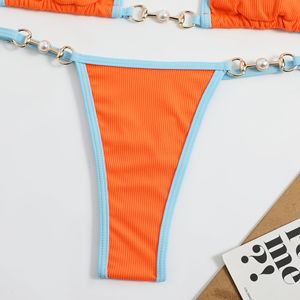 Grensoverschrijdende Europese Amerikaanse buitenlandse handel Nieuwe Sexy Effen Chiffon Metalen Bikini 2-delige Dames Zwemkleding Set - Product Image 6