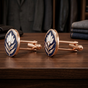Elegantes Mancuernillas de Latón Hechas a Mano con Diseño de Flor de Loto Esmaltada para Ropa Formal Masculina y Regalos de Cumpleaños - Product Image 6