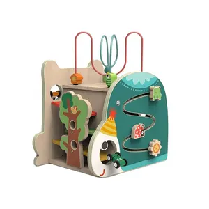 Caja del Tesoro de madera multifuncional para niños, Cubo de actividades, juguetes de madera para niños, regalos para bebés, con coche de carreras Montessori