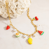 Zoete Mini Fruit Bloemvorm Ketting Zomer Watermeloen Cherry Aardbei Roestvrij Staal Ketting Aan Mijn Dochter