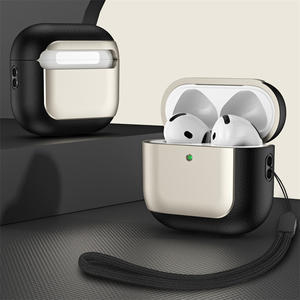 Étui pour écouteurs en TPU souple à motif de cuir plaqué pour <span class=keywords><strong>Airpods</strong></span> 4 pour <span class=keywords><strong>airpods</strong></span> 1 2 3 Pro 2 <span class=keywords><strong>coque</strong></span> sans fil anti-rayures + lanière - Product Image 1