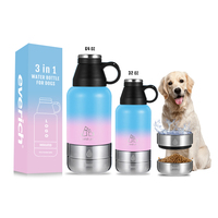 Bouteille d'eau pour chien 3 en 1 de 32 oz avec bols de rangement, portable, anti-fuite, pour les voyages, facile à transporter, pour les amoureux des chiots