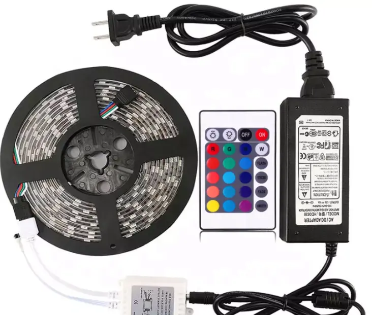 Huyaled Kit Set Lampu LED Rgb Strip 5050 + Adaptor Daya + 24 Tombol Pengendali Jarak Jauh IR
