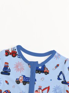 Combinaison bébé garçon en fibre de bambou à motif Jour de l'Indépendance Miozing, fermeture éclair bidirectionnelle, écologique, douce, adaptée aux peaux sujettes à l'eczéma, vente en gros - Product Image 5