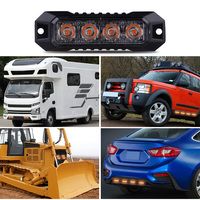 Luces Estroboscópicas LED Ámbar de 4 LED con Función de Sincronización, Ultra Delgadas, de Montaje Superficial, para Camiones, Automóviles, Vehículos, Mini Luz LED para Parrilla