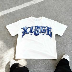 T-shirt Streetwear 2026 à motif lettres 3D en silicone, coupe oversize à épaules tombantes, 100% Polyester, col rond, style décontracté, coupe courte - Product Image 1