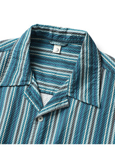 Mùa hè của nam giới nút lên Ngắn Tay Áo sơ mi sọc mô hình bông Hawaii Áo sơ mi - Product Image 5