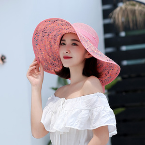 Phụ nữ giấy rơm hat lớn rộng vành rơm mềm hat mùa hè mặt trời thời trang rộng bãi biển hat Sun Visor cap - Product Image 6