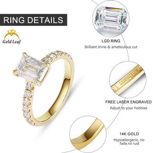 Anello di Fidanzamento Goldleaf con Smeraldo Sintetico Taglio Smeraldo da 4 Carati, Personalizzabile in Oro 10k 14K 18K, con Certificato IGI, Diamante Sintetico VVS/DEF/CVD - Product Image 5