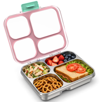 Boîte à bento en acier inoxydable 304 de qualité alimentaire, 3/4 compartiments, anti-fuite, pour enfants et adultes