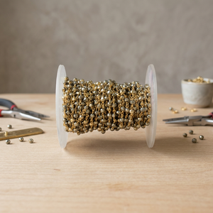 Chaîne de chapelet tendance en laiton fait main, plaqué or 18 carats, avec apprêts de bijoux en pyrite semi-précieuse de forme Rondelle, emballage en boîte - Product Image 3