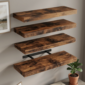 Étagères flottantes en bois rustique à 4 niveaux, support mural avec supports métalliques - Product Image 3