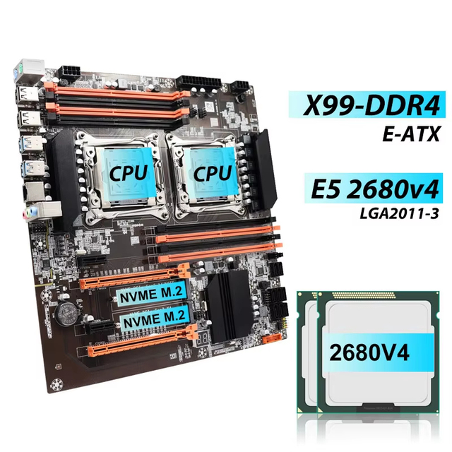 X99 Motherboard Kit E5 2680v4 Dual CPU X99 8GB 16GB DDR4 RAM E-ATX Motherboard Combo for Server Desktop