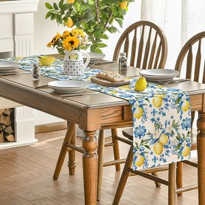 Italia piastrelle <span class=keywords><strong>blu</strong></span> Runner decorativo, limoni italiani estate decorazioni da tavolo Runner per sala da pranzo decorazione cassettone <span class=keywords><strong>cucina</strong></span> - Product Image 6