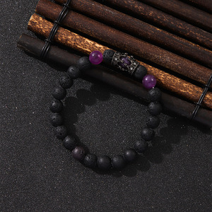 Volcanic Stone <b>Beaded</b> <b>Bracelet</b> With Purple Crystal Crown Clasp Men's Jewelry Fashion Accessory - Product Image 3