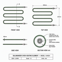Élément chauffant serpentin ondulé OEM 16 pouces pour gril salamandre, 2,5 kW, 220 V, en acier inoxydable 304, oxyde vert, pour four de finition commercial
