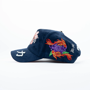 New Style Navy Suede Baseball Hat 3D Letter Embroidery Floral <strong>Koi</strong> Fish Gorras Satin <strong>Lining</strong> Streetwear Baseball Cap - Product Image 4