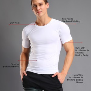 <span class=keywords><strong>T</strong></span>-<span class=keywords><strong>shirt</strong></span> de sport pour homme, à séchage rapide, ajusté, manches courtes, évacuation de l'humidité, en nylon, col rond, pour la course à pied - Product Image 3