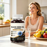 Erythritol, zonder maïssiroop, vegan, vegetarisch, gelatinevrij, op basis van pectine, met monniksvrucht, zoet, met zwarte komijnzaadolie, gummies