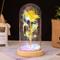 AYOYO OEM Rose cadeau fête des mères dôme en verre éclairage rose couvercle en bois gobelet pour cadeau fête des mères