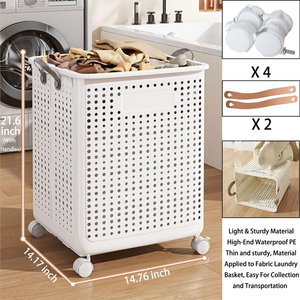 Home Supplies <b>Large</b> Dirty Clothing <b>Basket</b> Plastic Rolling Laundry Hamper With Underwear <b>Basket</b> Handle Wheels - Product Image 4
