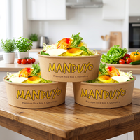 Bol à soupe rond jetable en papier de riz de 32 oz, imprimé sur mesure, avec couvercle, pour salade, ramen, pâtes, à emporter