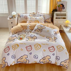 100% polyester 4 pièces doux Double brossé microfibre ensemble de literie hypoallergénique sans rides moderne dessin animé feuille housse de couette - Product Image 1