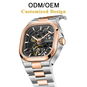 นาฬิกาข้อมือกลไก ODM/OEM Caluola รุ่นโปร่งใส หน้าปัดสี่เหลี่ยม คริสตัลแซฟไฟร์ สายสแตนเลสสตีล ขนาด 22 มม. กันน้ำ 5ATM ระบบตูร์บิญอง - Product Image 1