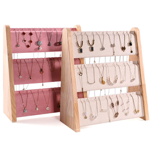 Présentoir à Colliers en Bois Massif à 3 Niveaux, Support à Bijoux en Velours, Idéal pour Boutiques Professionnelles, Salons Commerciaux, Showrooms, Logo Personnalisé - Product Image 2