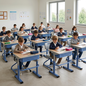Modern Steel Single Adjustable Height School Desk and <b>Chair</b> Set for Kids SONGYE Brand Model ST-0703 ST-0703 School Desk Set Hard - Product Image 5