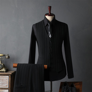 Abito formale da uomo di alta qualità abito da sposa stile britannico a righe vestito monopetto piatto con cerniera anteriore - Product Image 4