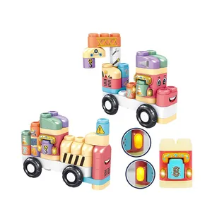 Shantou Children Stem Gift Baby Cartoon City Traffic Car Model DIY Plastic Stacking Blocks Set Big Particle Blocks Toys For Kids