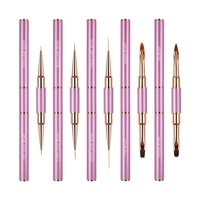 Ensemble de 5 pinceaux de nail art à double tête en métal pour la photothérapie, le dessin, la peinture et la sculpture