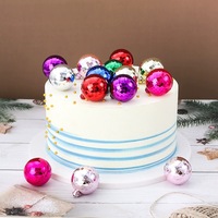 12 pièces/sac, boules de Noël artificielles mélangées, en plastique, miroir or et argent, décoration de gâteau Joyeux Anniversaire, accessoires pour gâteaux
