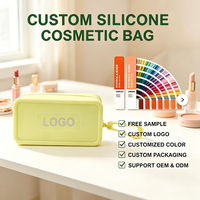 Sac de maquillage en silicone de qualité alimentaire, imperméable, portable, sac de voyage pour cosmétiques, logo personnalisé, pochette de rangement pour articles de toilette en silicone