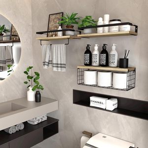 Étagère murale de salle de bain avec barre porte-serviettes et support de rangement pour articles de toilette, 60x70cm, type mural, durable, rectangulaire - Product Image 3